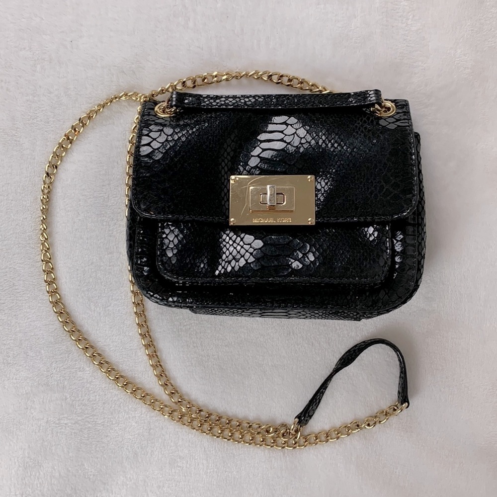 Michael Michael Kors Black Python Embossed Leathe… - image 1